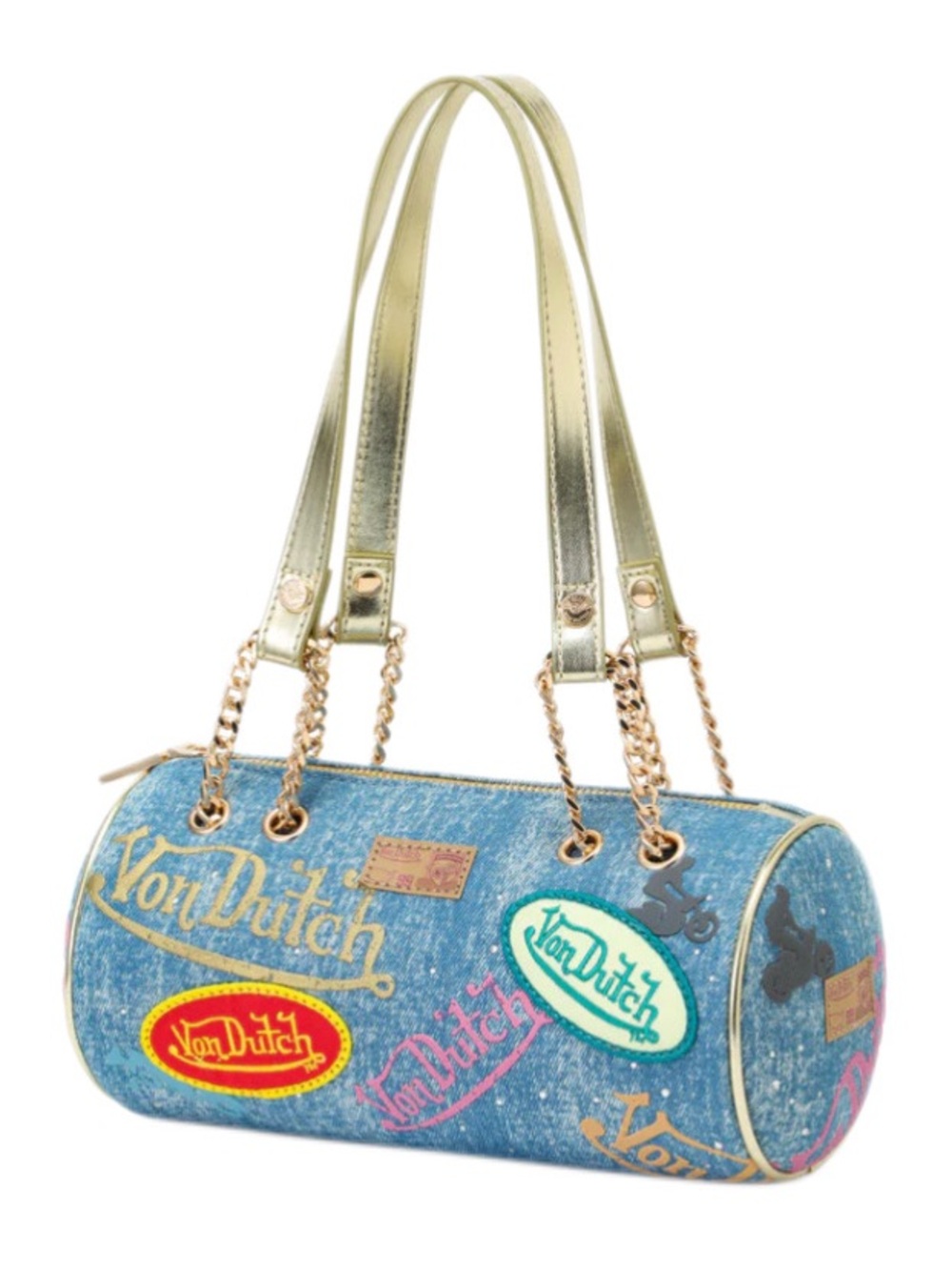 Von Dutch Denim Barrel Bag in Light Denim - Picture 6 of 9